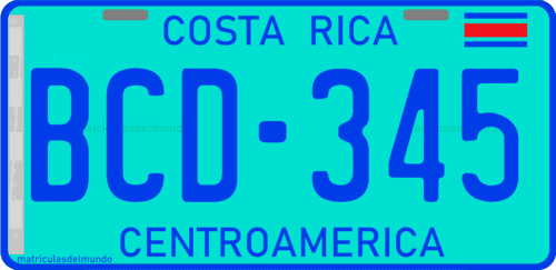 Matrícula actual de Costa Rica desde 2019 para vehículos eléctricos con fondo color verde