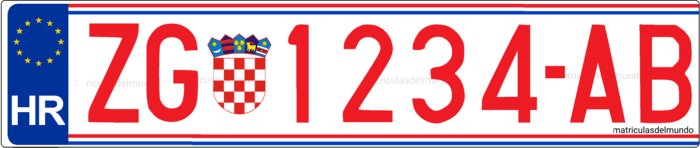 matrícula de Croacia para vehículos con letras rojas y eurobanda