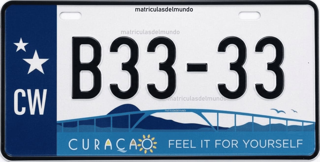 Curaçao vehicle registration plate B3333 from the new 2026 system for a private car