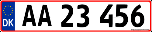 Matrícula de coche de Dinamarca actual con cinco números