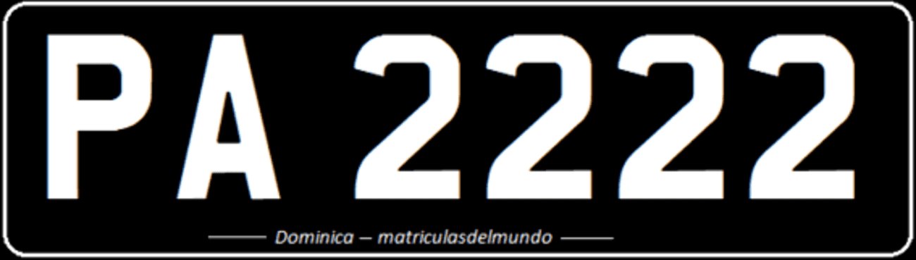 Matrícula de coche de Dominica con fondo negro de vehículo privado PA222