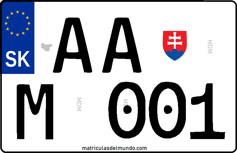 Matrícula de coche temporal de Eslovaquia con letra M cuadrada