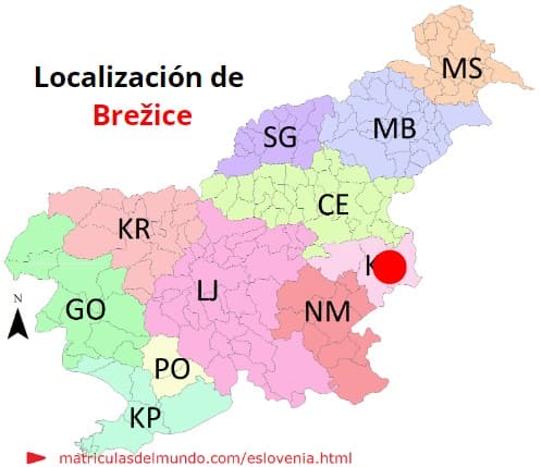 Mapa con la localización de la región eslovena de Brežice