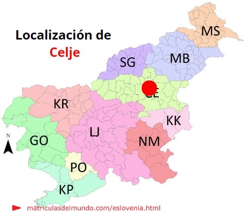 Mapa con la localización de la región eslovena de Celje