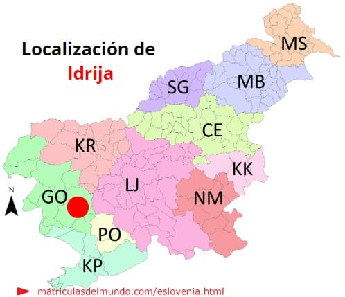 Mapa con la localización de la región eslovena de Idrija