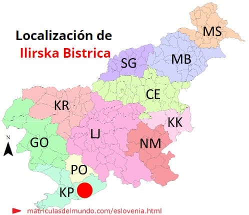 Mapa con la localización de la región eslovena de Ilirska Bistrica