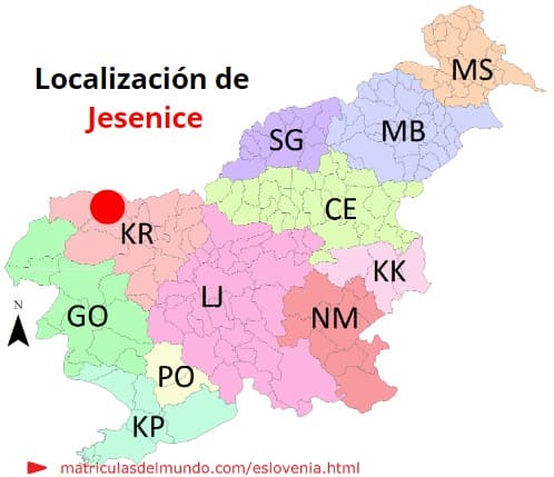 Mapa con la localización de la región eslovena de Jesenice