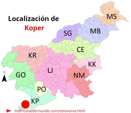 Mapa con la localización de la región eslovena de Koper