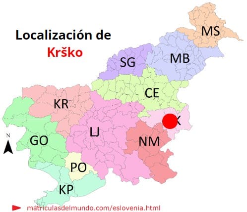 Mapa con la localización de la región eslovena de Krško