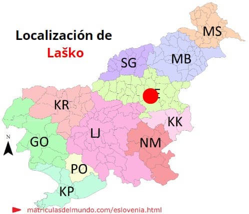 Mapa con la localización de la región eslovena de Laško