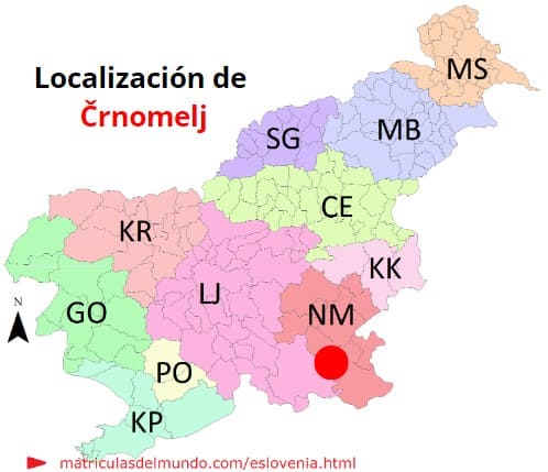 Mapa con la localización de la región eslovena de Črnomelj