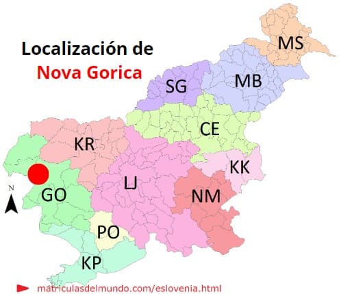 Mapa con la localización de la región eslovena de Nova Gorica