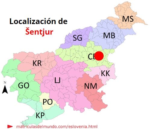 Mapa con la localización de la región eslovena de Šentjur pri Celje