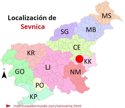 Mapa con la localización de la región eslovena de Sevnica