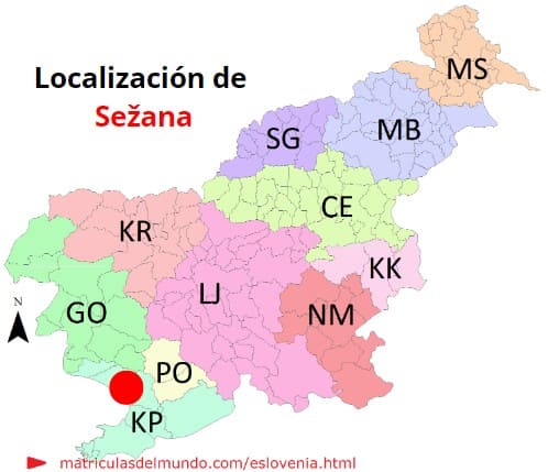 Mapa con la localización de la región eslovena de Sežana