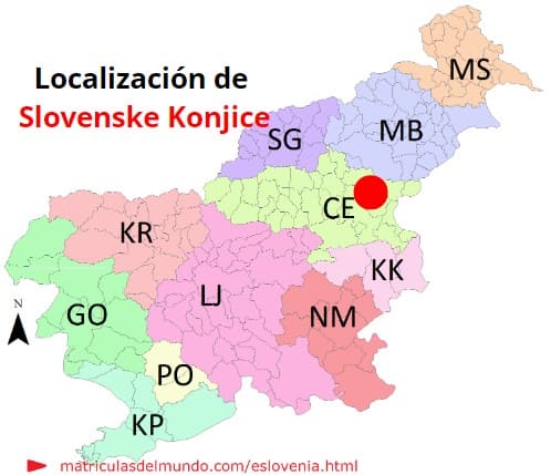 Mapa con la localización de la región eslovena de Slovenske Konjice