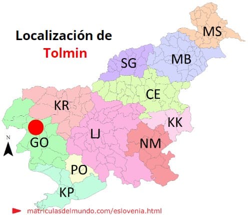 Mapa con la localización de la región eslovena de Tolmin