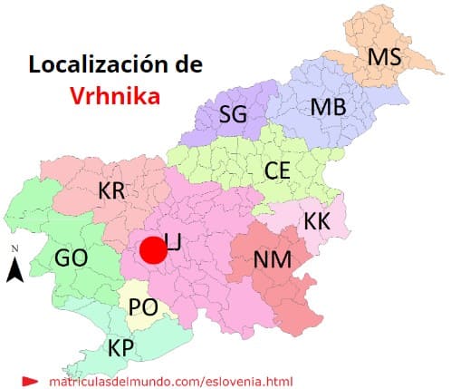 Mapa con la localización de la región eslovena de Vrhnika