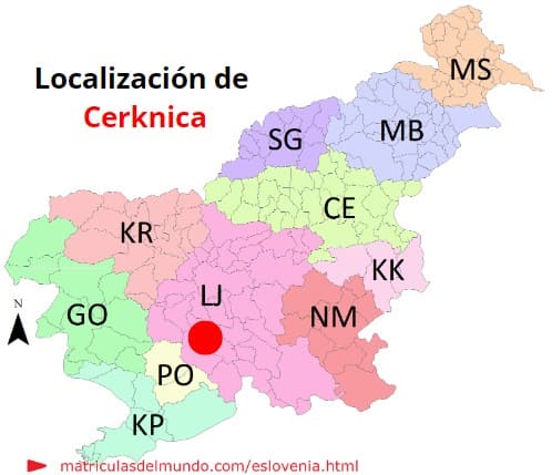 Mapa con la localización de la región eslovena de Cerknica