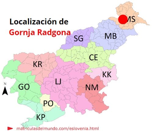 Mapa con la localización de la región eslovena de Gornja Radgona