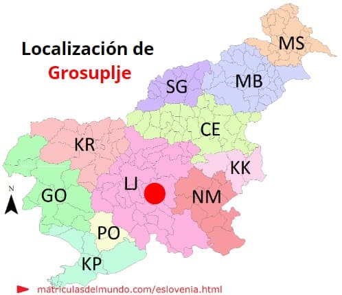 Mapa con la localización de la región eslovena de Grosuplje