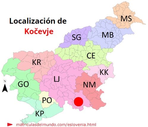 Mapa con la localización de la región eslovena de Kočevje