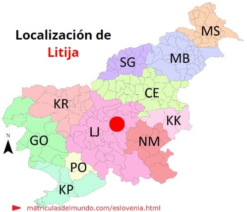 Mapa con la localización de la región eslovena de Litija