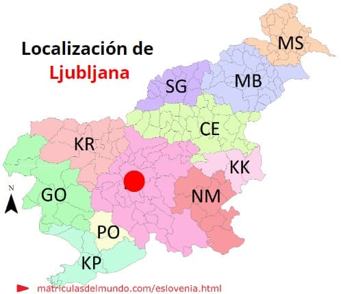 Mapa con la localización de la región eslovena de Ljubljana