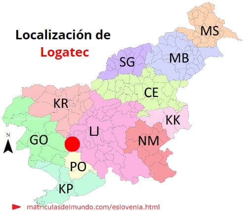 Mapa con la localización de la región eslovena de Logatec