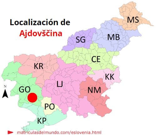 Mapa con la localización de la región eslovena de Ajdovščina