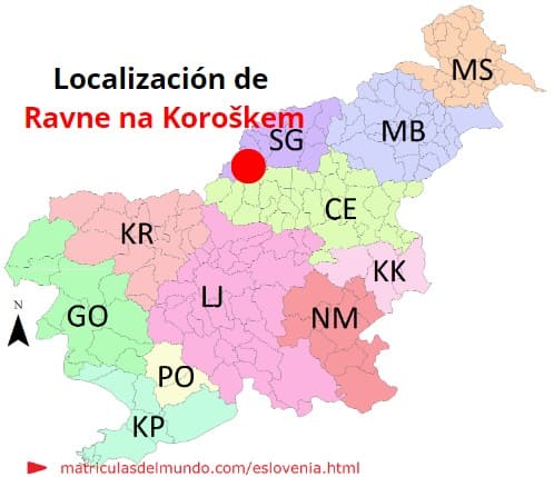 Mapa con la localización de la región eslovena de Ravne na Koroškem