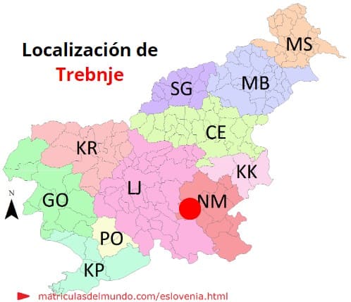 Mapa con la localización de la región eslovena de Trebnje