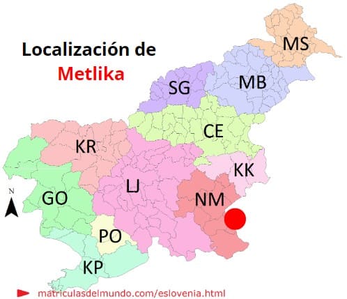 Mapa con la localización de la región eslovena de Metlika