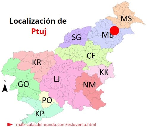 Mapa con la localización de la región eslovena de Ptuj