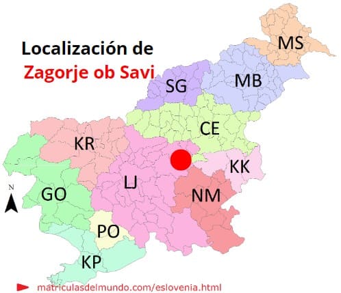 Mapa con la localización de la región eslovena de Zagorje ob Savi