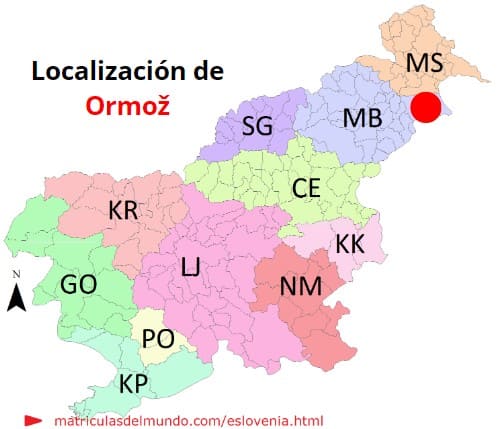 Mapa con la localización de la región eslovena de Ormož