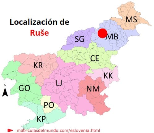 Mapa con la localización de la región eslovena de Ruše