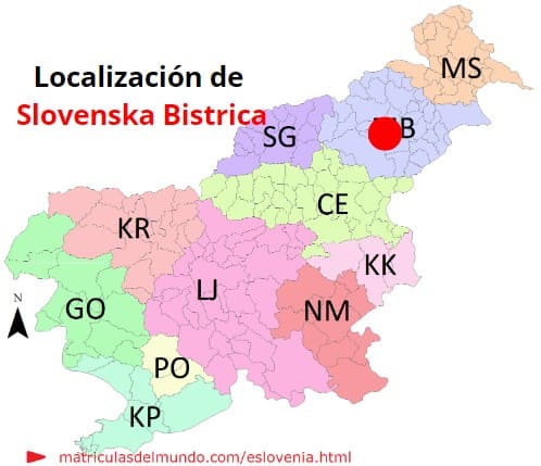 Mapa con la localización de la región eslovena de Slovenska Bistrica