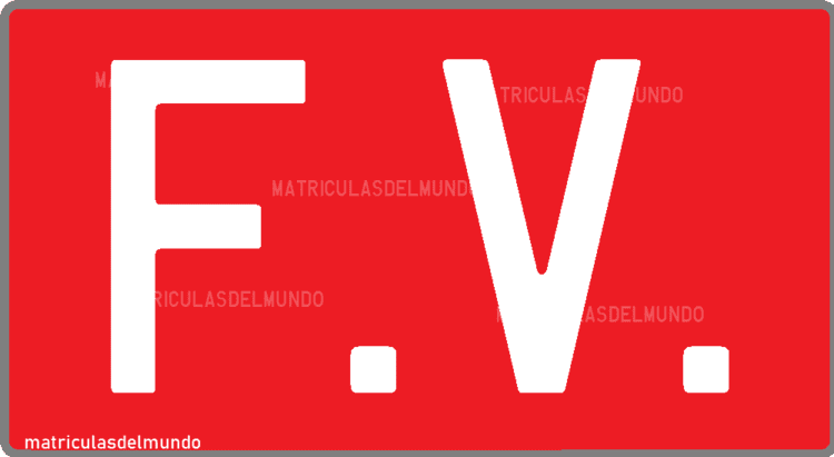 Placa de matrícula roja española con letras F.V.