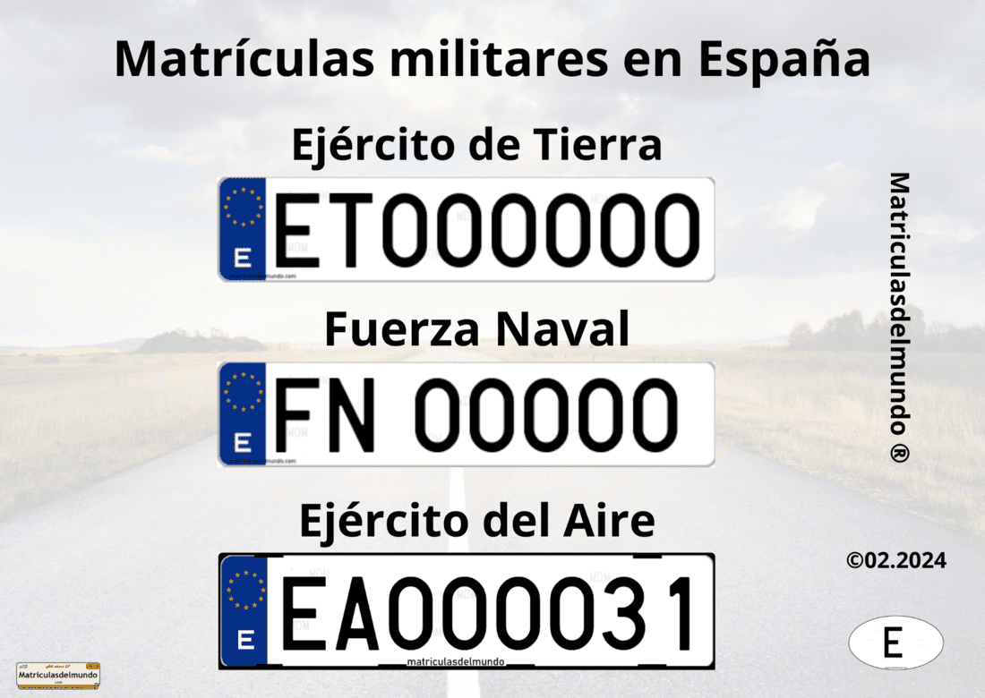 Tipos de matrículas de coche militares especiales en España