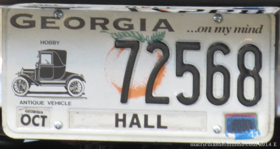 Matrícula de coche de vehículo histórico de Georgia con dibujo de vehiculo historico