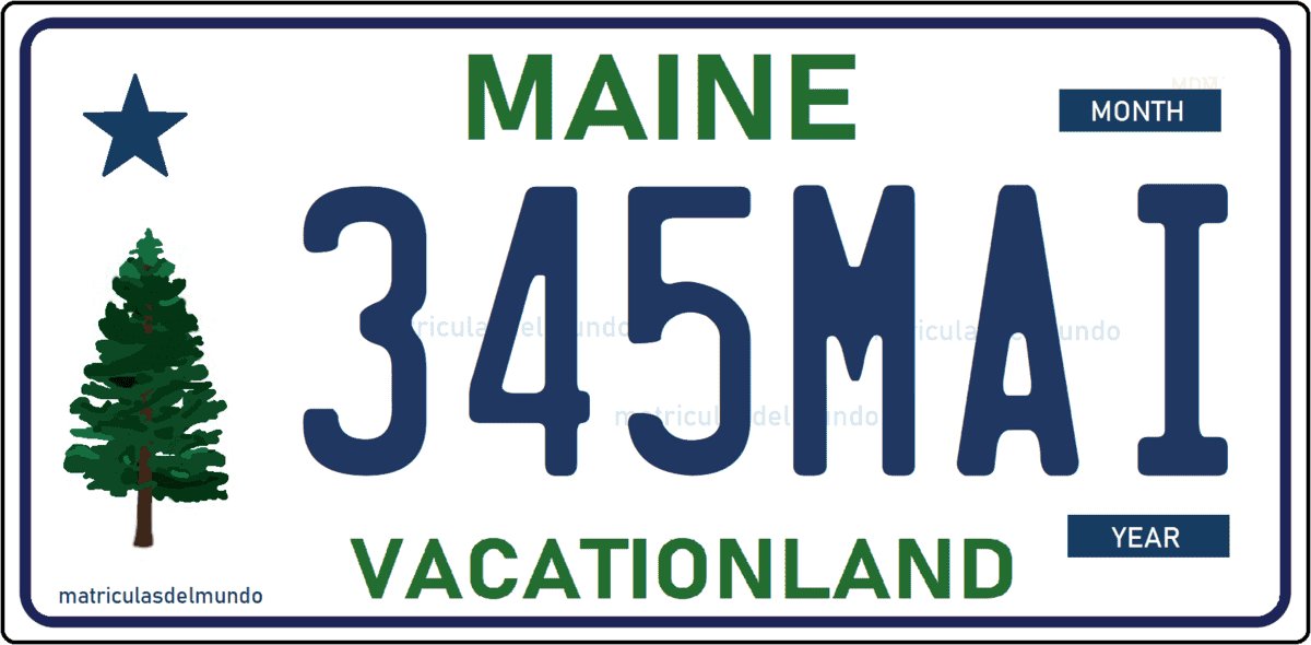 matricula de Maine con lema Vacationland y árbol verde