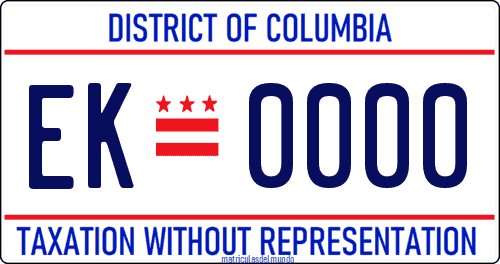 matriculas americana de coche de Wahington Distrito de Columbia END OF TAXATION antigua