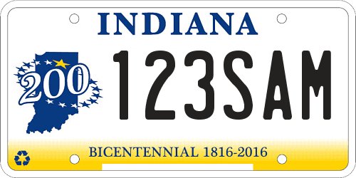 Matrícula americana de coche de Indiana para el bicentenario