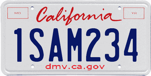 Matrícula de coche de California actual con lema dmv.ca.gov