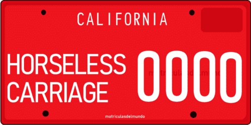 Matrícula de coche de California para horseless carriage sin caballo con fondo rojo