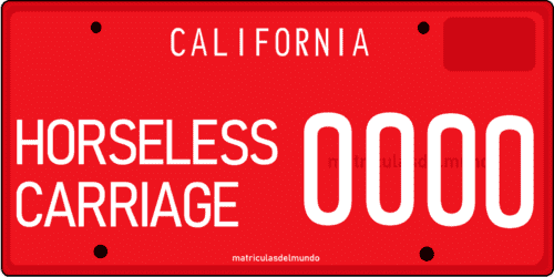 Matrícula de coche de California para horseless carriage sin caballo con fondo rojo