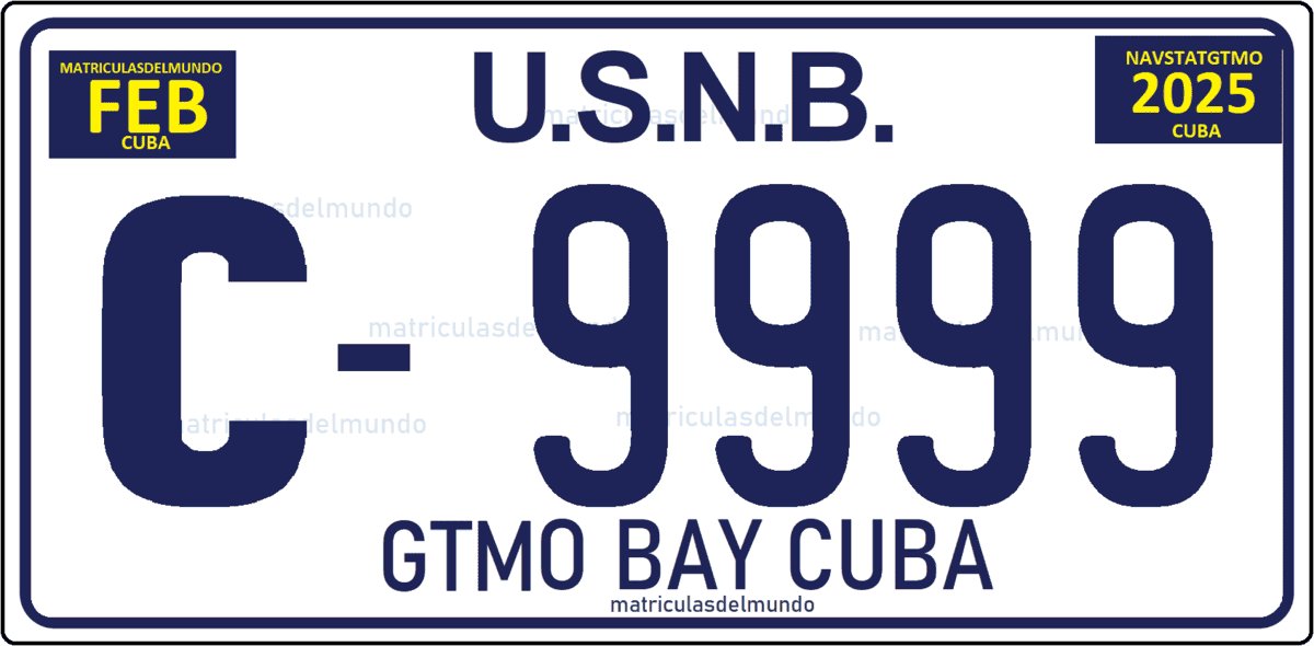 Imagen de la matrícula de la base naval americana de Guantánamo actual de ejemplo