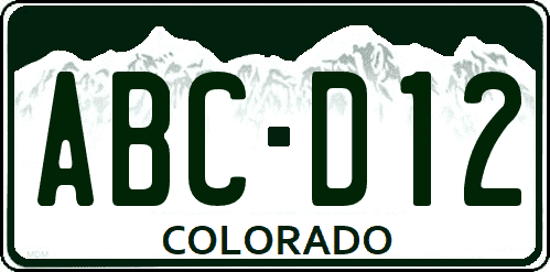 Matrícula americana de coche de Colorado de ejemplo con fondo verde ABCD12