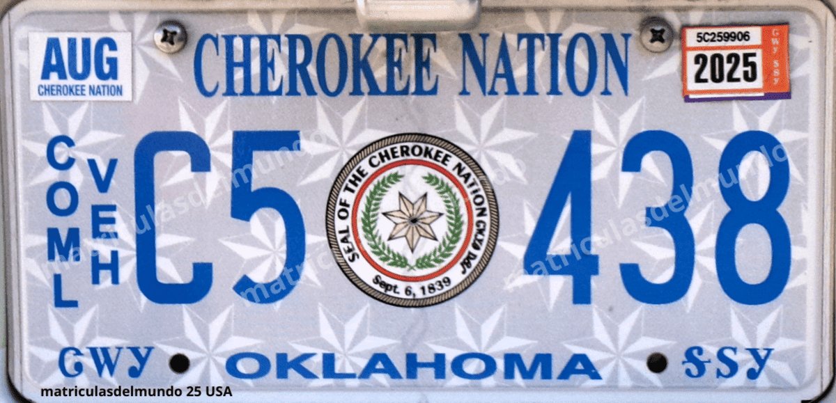 Matrícula curiosa de vehículo comercial de la Nación Cherokee, Estados Unidos
